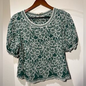 Solitaire Green Floral Lace Blouse size L